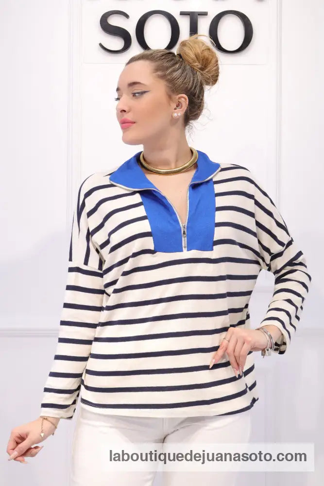 Blusa rayas cremallera 91787 AZUL MARINO