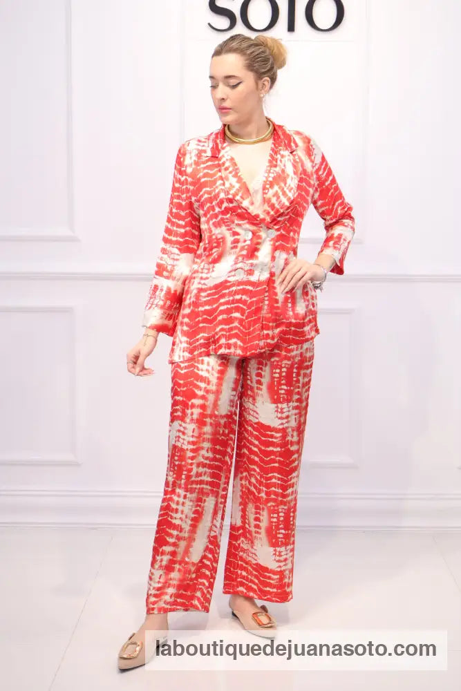 Conjunto acuarela saten ROJO/BEIG