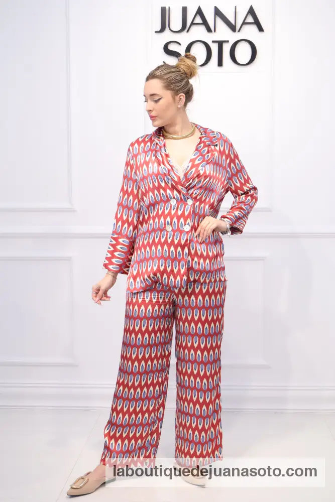 Conjunto estampado plumas ROJO/AZAFATA
