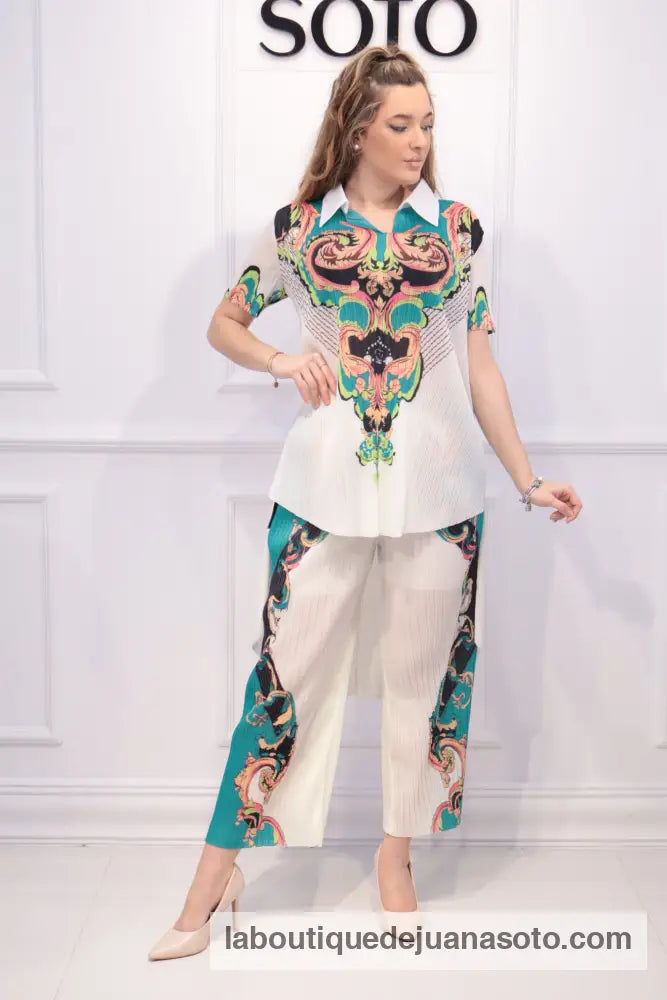 Conjunto plisado 6635-1 TURQUESA/VERDE