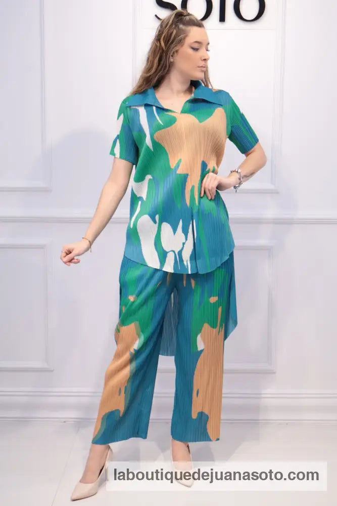 Conjunto plisado 6635-1 TURQUESA/VERDE